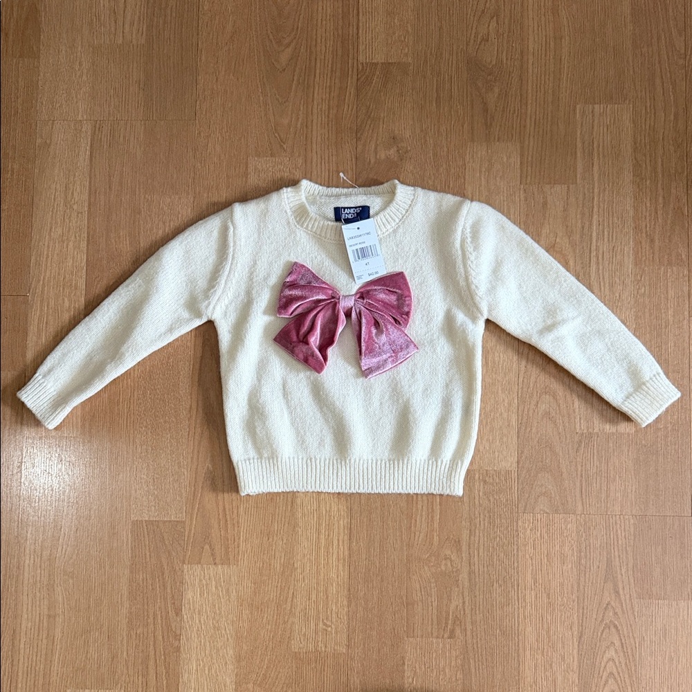 Lands' End Ivory Sweater with Rose Bow